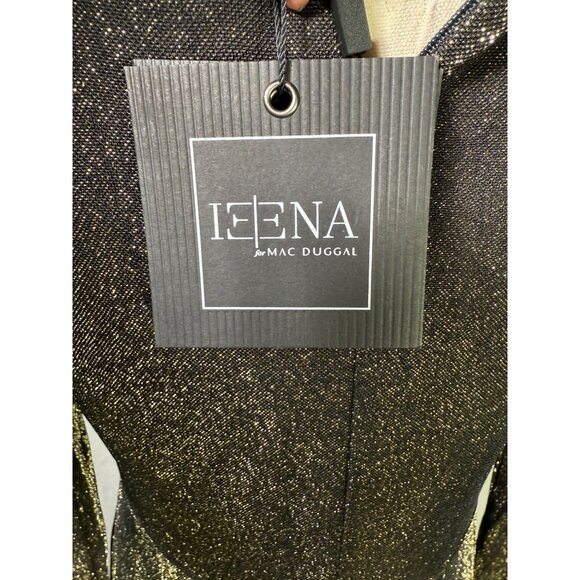 NWT Ieena For Mac Duggal Metallic Black & Gold Long Sleeve Gown Size 10 - Picture 7 of 12